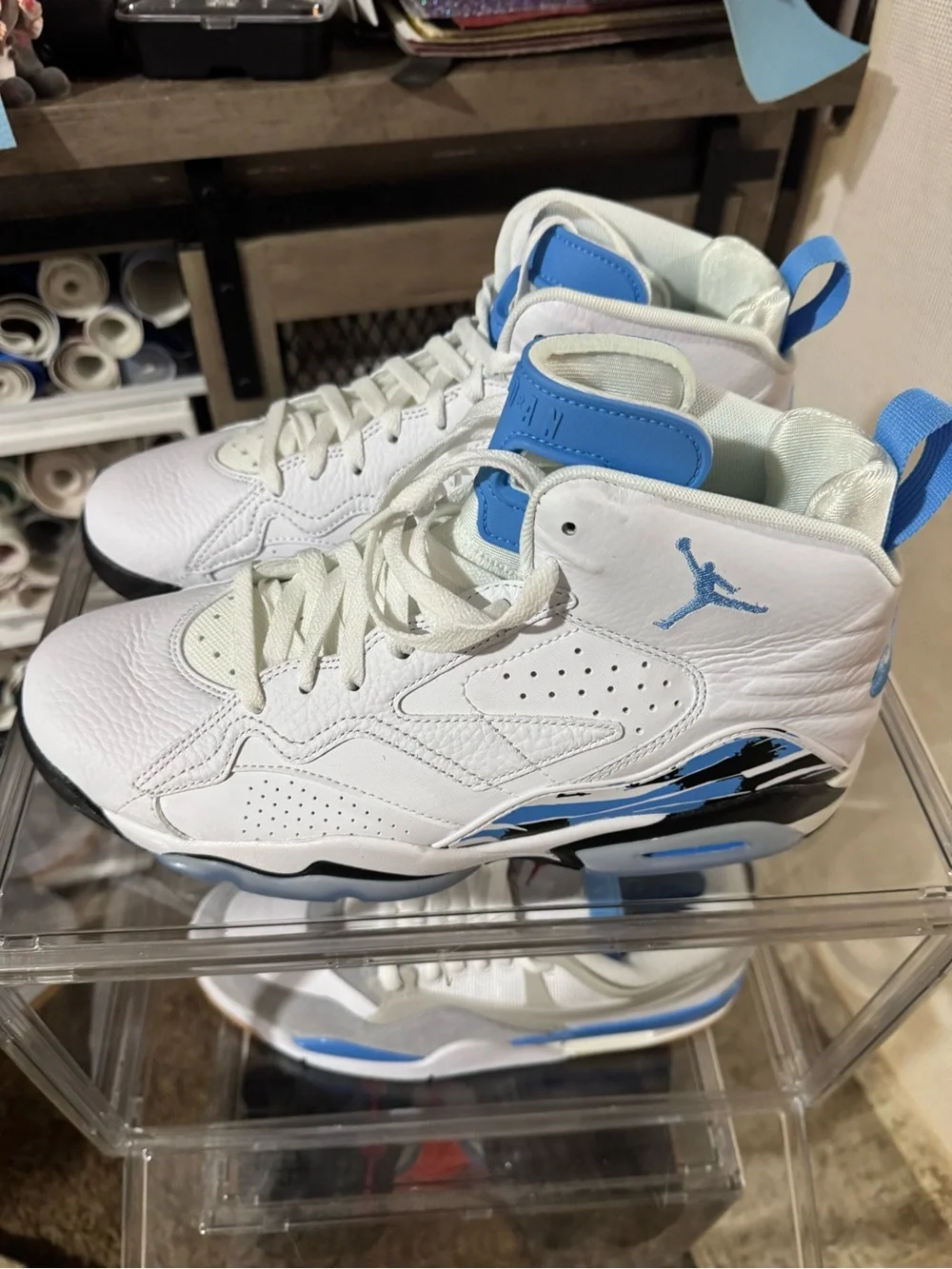 Jordan mens White and University Blue High-Top Sneakers